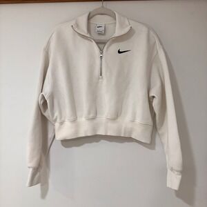 Nike Phoenix Fleece Quarter Zip Women Small White Cropped Sweatshirt Athleisure